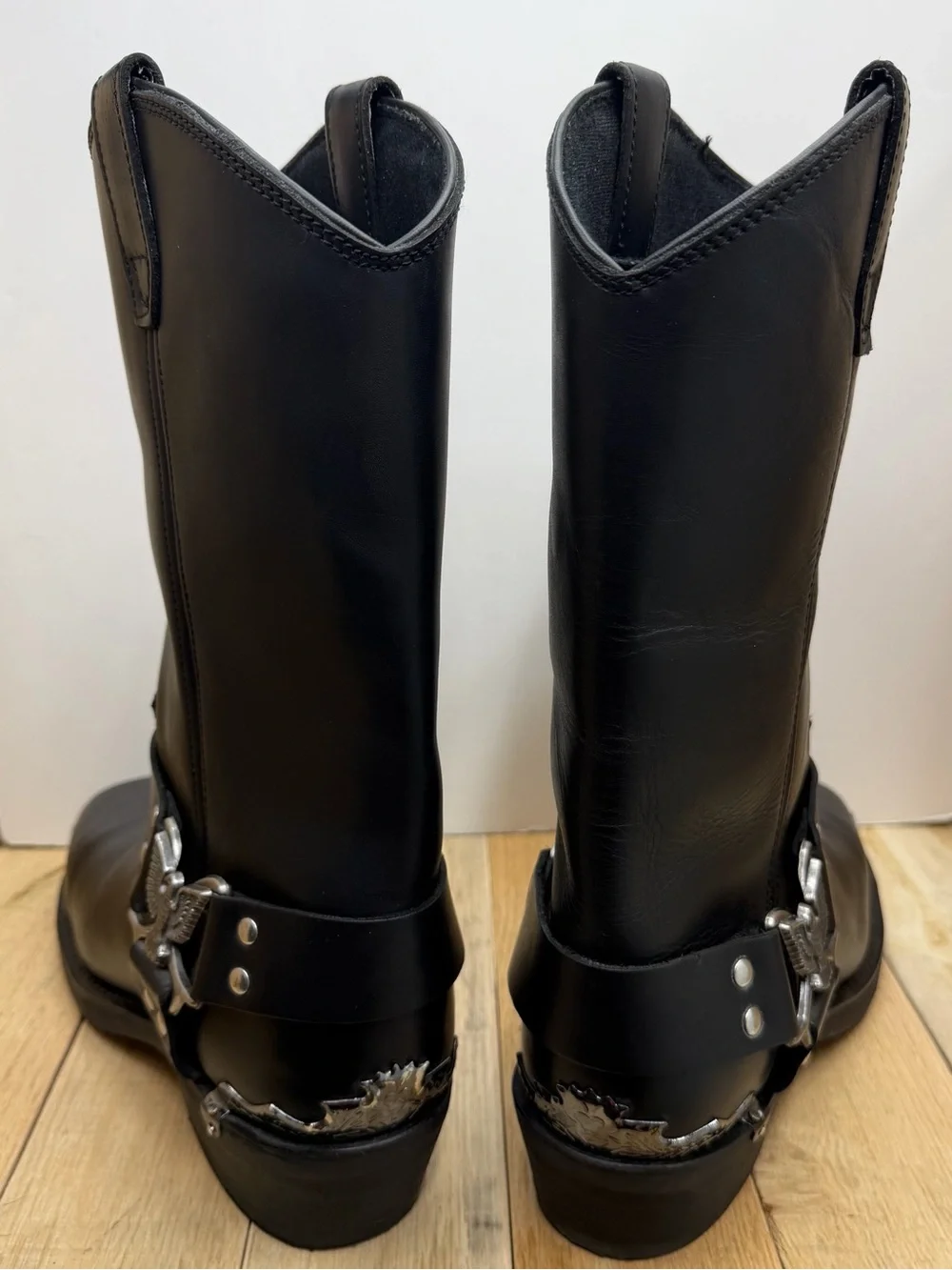 DINGO BLACK LEATHER SQUARE TOE EAGLE HARNESS MOTORCYCLE BOOTS DI19053 MENS 10D